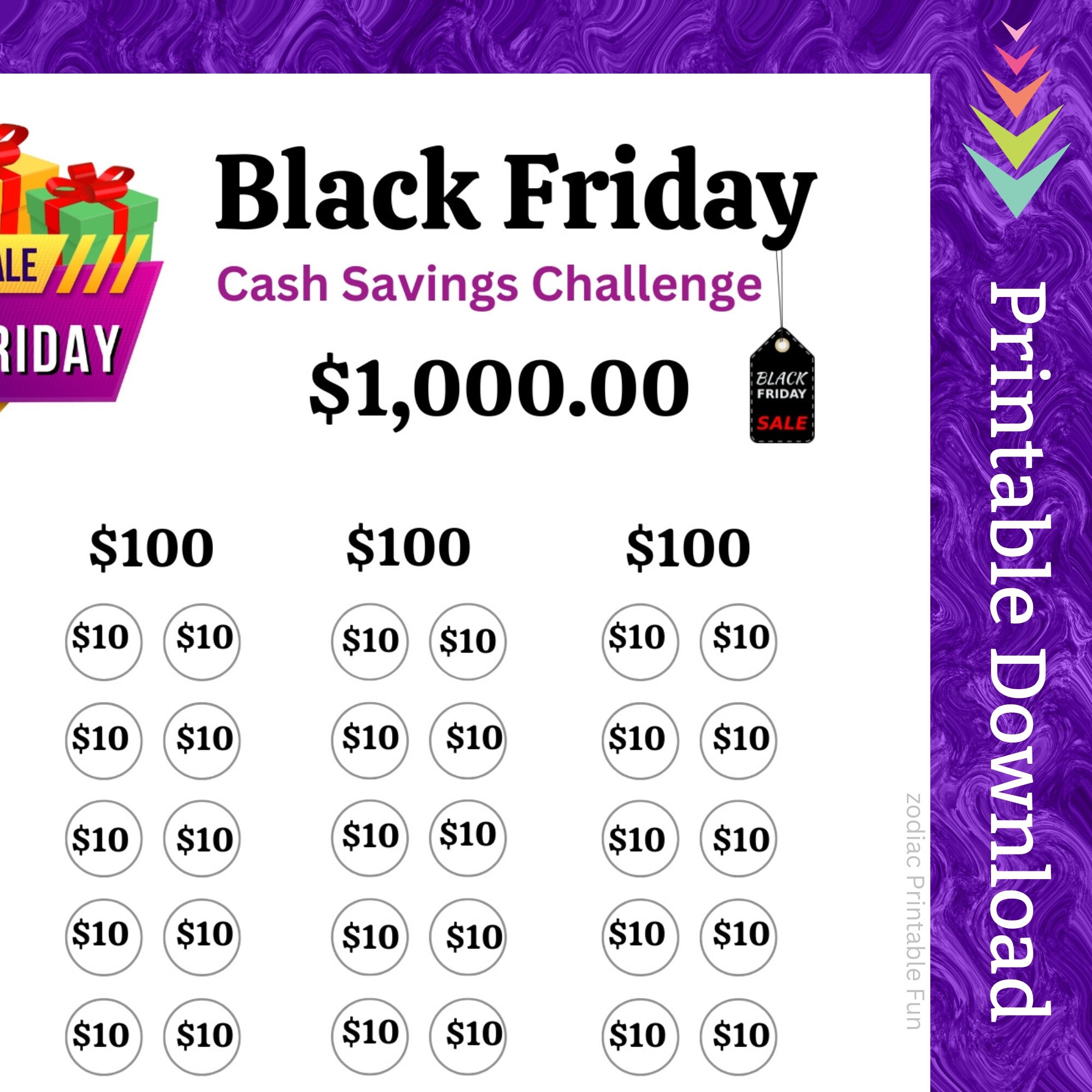 Black Friday Savings Challenge Printable Holiday Gift Money Saving ...