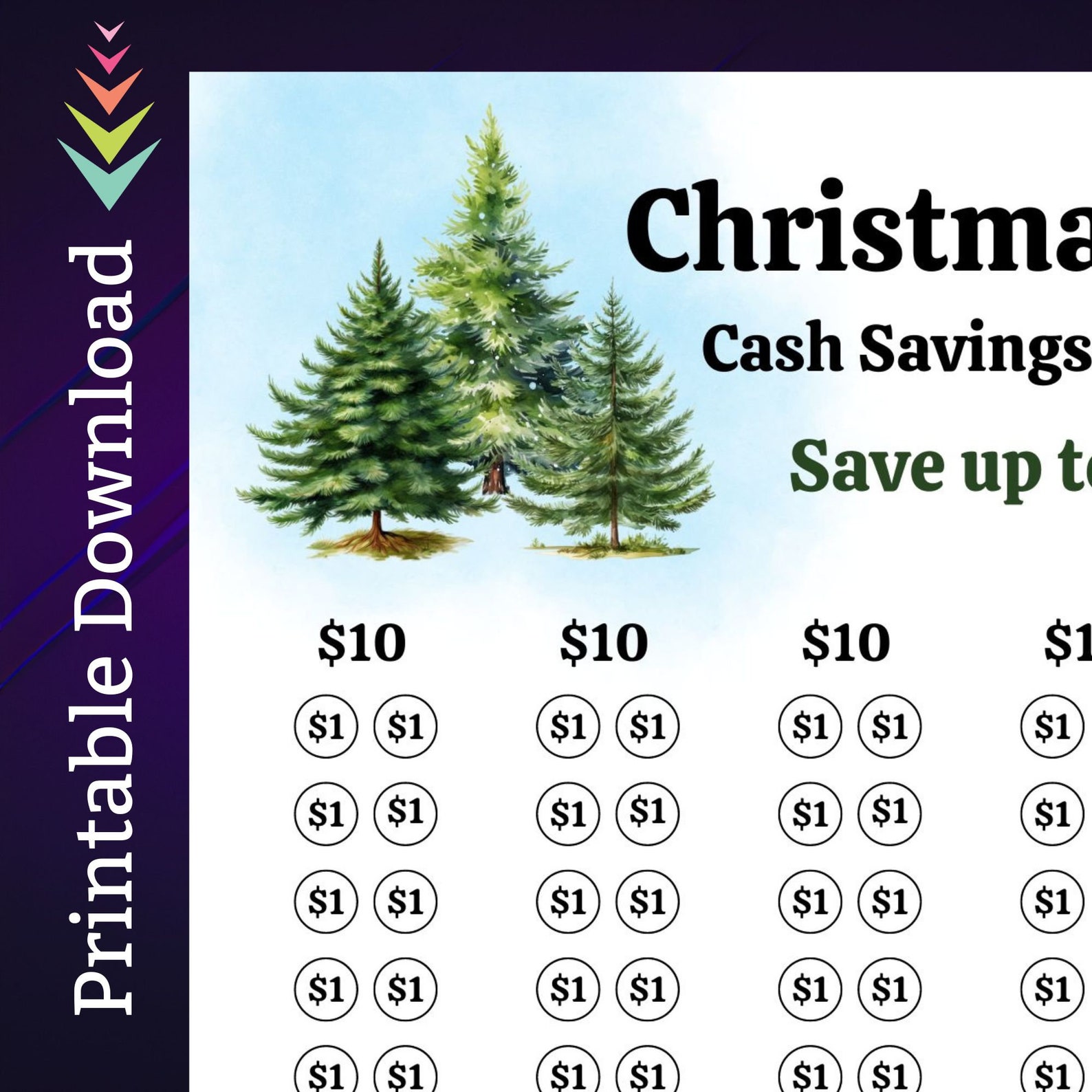 Savings Tree Examples Christmas Tree Savings Challenge Printable for Holiday Evergreen Tree ...