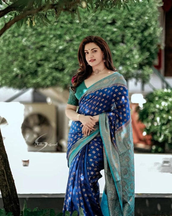 Bollywood Style Kanchipuram Silk Saree Traditional Saree Bold and