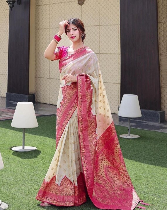Cream colour deals party wear saree