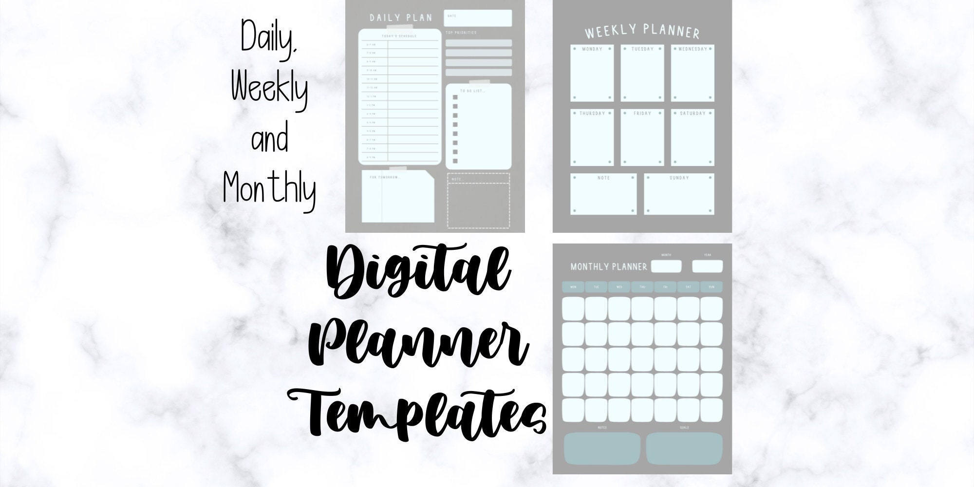 Daily Weekly and Monthly Digital Planner Templates Etsy