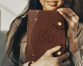 Leather witch journal, Leather grimoire journal embossed, Grimoire notebooks, Pentagram journal, Spell journal, Book of shadows large