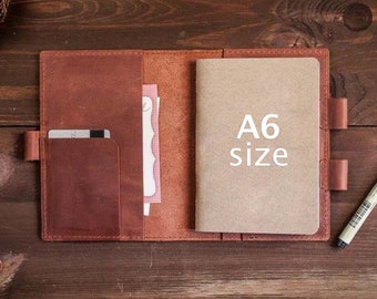 Leather notebook cover A6, Small notebook cover, Field notes cover with pen holder, Field notes cover leather, A6 planner cover