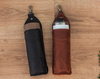 Leather bottle holder,Water bottle holder,Beer holder belt,Leather beer holder,Beer gifts for men,Leather drink holder,Water bottle carrier