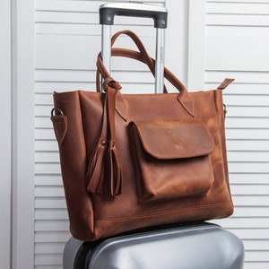 Ledertasche mit Trolley-Hülle, Ledertasche mit Gepäckhülle, Reisetasche mit Trolley-Hülle, Leder-Reisetasche, Damen Reisetasche