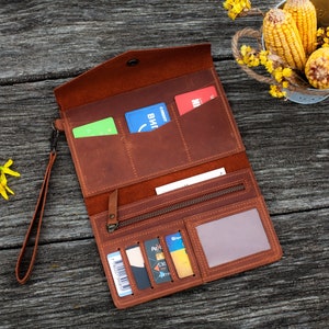 Cartera de mano con correa, Cartera de mano de piel, Cartera de mano de piel personalizada, Cartera de mano de piel, Cartera de piel imagen 1