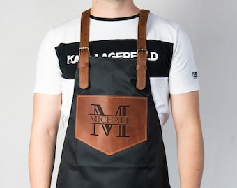 Mens apron leather strap, Apron for men custom, Apron for men with pockets, Apron for men grill, Mens apron cooking, Apron for men BBQ