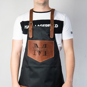 Mens apron leather strap, Apron for men custom, Apron for men with pockets, Apron for men grill, Mens apron cooking, Apron for men BBQ image 1
