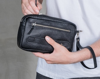 Leather wristlet purse men, Wristlet clutch purse, Phone bag men, Black clutch bag men, Wristlet bag, Small bag men, Mens clutch bag