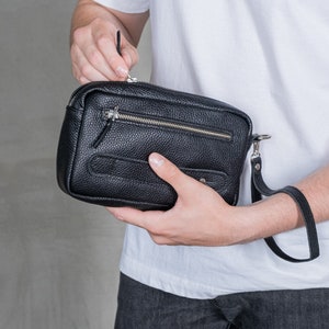 Lederen heren clutch tas, schoudertasje clutch portemonnee mannen, koppeling voor mannen zwart, lederen clutch zakje mannen, schoudertasje handtas mannen, aangepaste clutch mannen