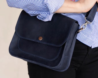 Bolso azul oscuro, Bolso bandolera azul marino, Bolso bandolera pequeño azul marino, Bolso pequeño de piel mujer, Bolso bandolera pequeño mujer
