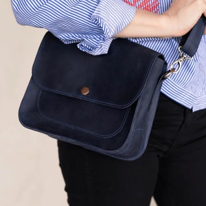 Dark blue bag, Navy blue bag shoulder strap, Small crossbody bag navy blue, Leather small bag women, Small shoulder bag women