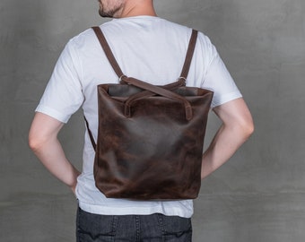 Leather tote backpack convertible, Leather backpack men, Tote backpack leather, Mens backpack laptop, Work backpack for men, Tote bag men