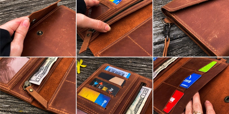 Cartera de mano con correa, Cartera de mano de piel, Cartera de mano de piel personalizada, Cartera de mano de piel, Cartera de piel imagen 10