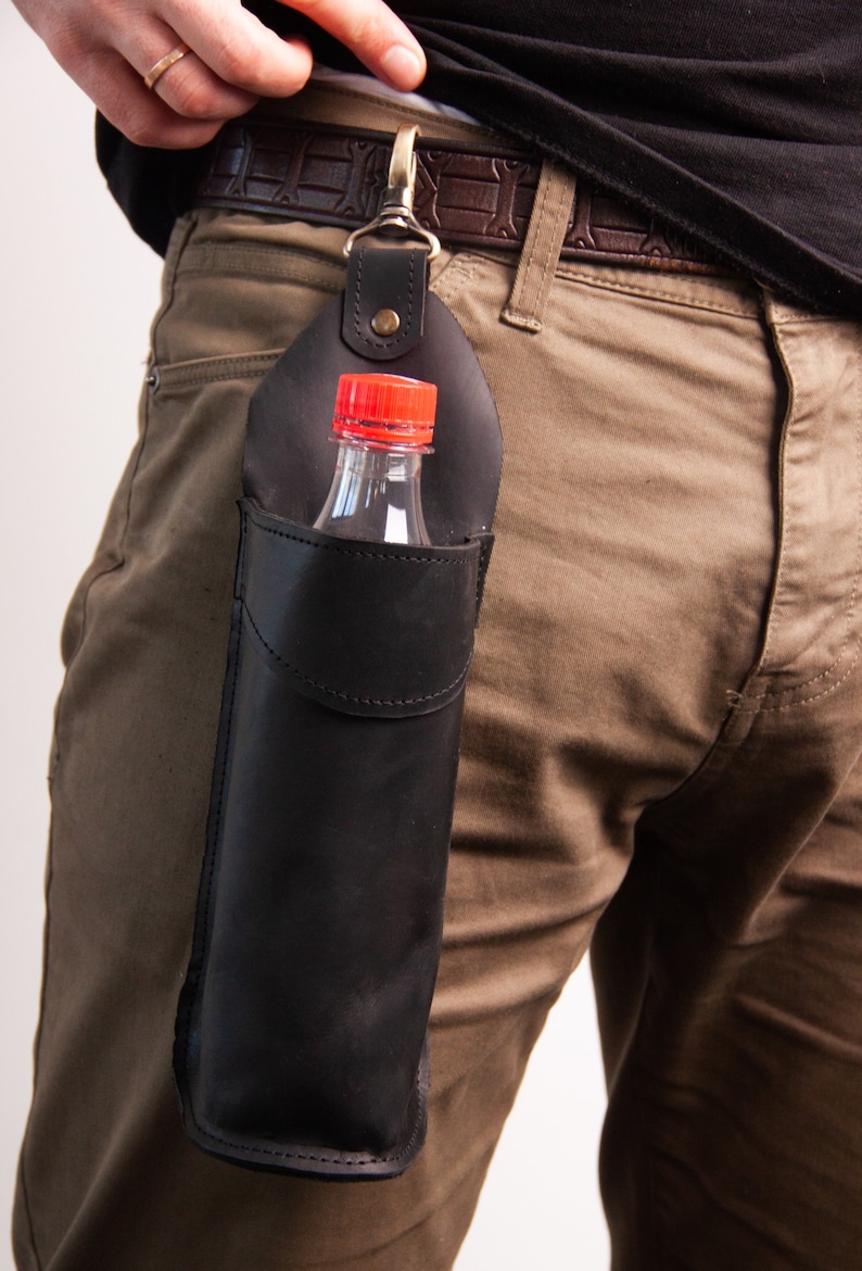 Leather bottle holder,Water bottle holder,Beer holder belt,Leather beer holder,Beer gifts for men,Leather drink holder,Water bottle carrier image 3