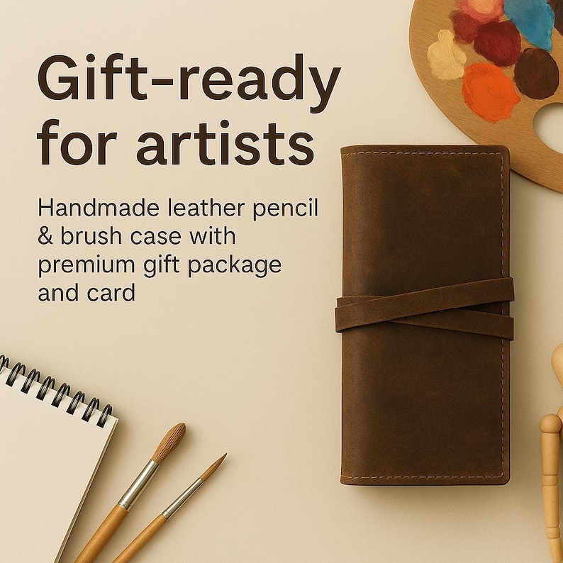 Leather artist roll,Pencil roll case,Leather brush roll,Leather pencil holder,Artist tool roll,Leather pencil roll,Paint brush holder image 8