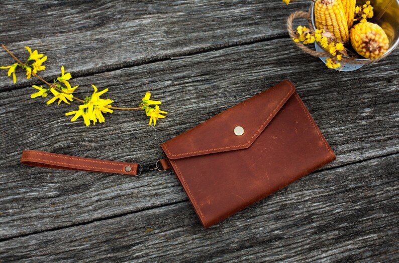 Cartera de mano con correa, Cartera de mano de piel, Cartera de mano de piel personalizada, Cartera de mano de piel, Cartera de piel imagen 2