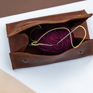 Leather knitting case,Leather notion case,Leather knitting accessories,Leather scissor case,Knitting accessory case,Gift for knitters zdjęcie 8