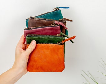 Monedero de cuero, bolso con cremallera, monedero de cuero, monedero de mujer, monedero, monedero, estuche de cuero con cremallera, estuche pequeño con cremallera