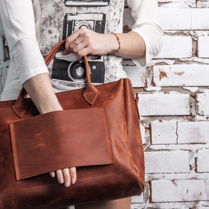 Leather tote with trolley sleeve,Leather bag with luggage sleeve,Travel tote with trolley sleeve,Leather travel tote,Womens travel bag image 9