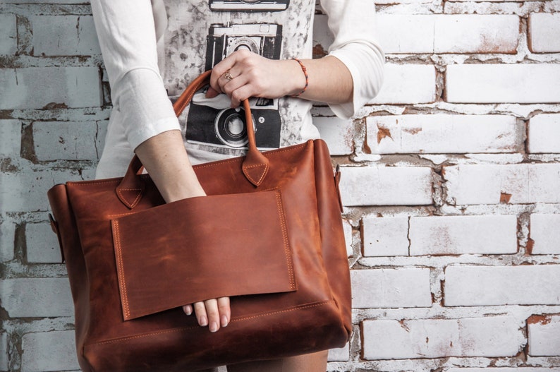 Leather tote with trolley sleeve,Leather bag with luggage sleeve,Travel tote with trolley sleeve,Leather travel tote,Womens travel bag image 9