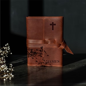 Diario de oración personalizado para hombres, diario religioso, cuaderno de oración, regalo cristiano para hombres, funda de diario de cuero personalizada, diario envolvente