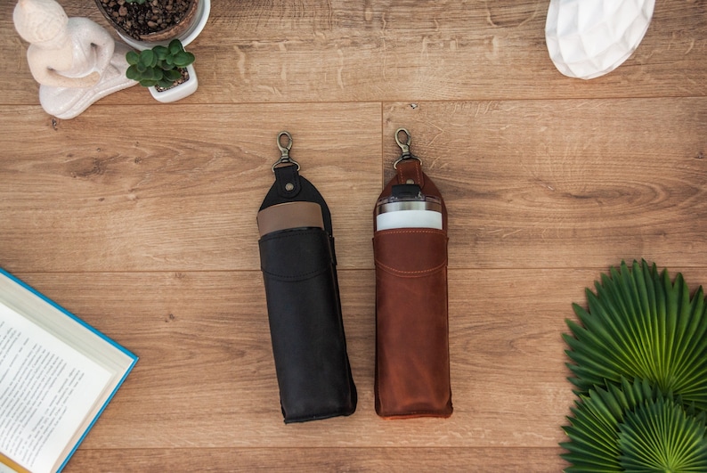 Leather bottle holder,Water bottle holder,Beer holder belt,Leather beer holder,Beer gifts for men,Leather drink holder,Water bottle carrier image 1