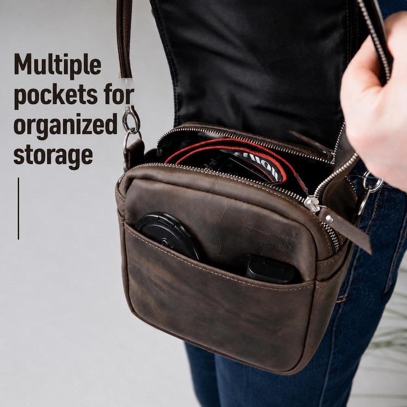 Leather camera bag men, Leather camera bag small, Leather camera bag DSLR, Sony camera bag, Canon camera bag, Leather camera bag purse image 3