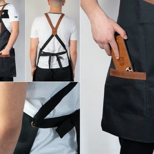 Mens apron leather strap, Apron for men custom, Apron for men with pockets, Apron for men grill, Mens apron cooking, Apron for men BBQ image 10