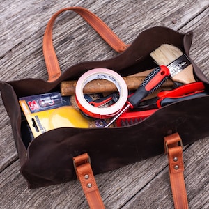 Leather tool tote bag, Leather tool bag for men, Large tool bag with name, Personalized tool bag, Custom tool bag, Handmade tools bag