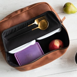 Leather lunch box, Leather lunch bag for men, Large lunch box, Custom lunch box, Leather lunch tote, Personalized lunch box insulated image 1