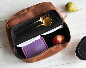 Leather lunch bag,Leather lunch box,Lunch bag for women,Insulated lunch box,Lunch bag for men,Lunch bag with logo,Reusable lunch bag