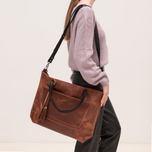 Leather tote bag for women personalized, Womens laptop tote, Leather work bag with initials, Shoulder tote bag, Leather tote bag with zipper