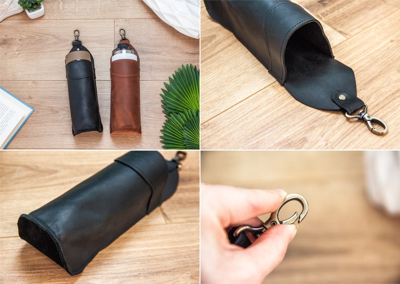 Leather bottle holder,Water bottle holder,Beer holder belt,Leather beer holder,Beer gifts for men,Leather drink holder,Water bottle carrier image 9