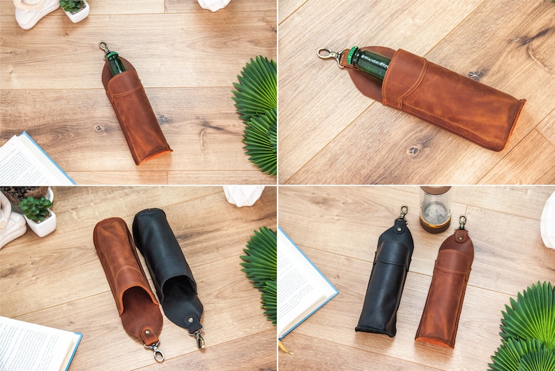 Leather bottle holder,Water bottle holder,Beer holder belt,Leather beer holder,Beer gifts for men,Leather drink holder,Water bottle carrier image 10