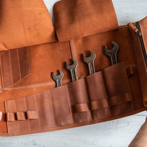 Leather tool roll up pouch, Leather tool roll bag, Wrench organizer, Leather gift for men, Leather tool roll personalized, Tool storage
