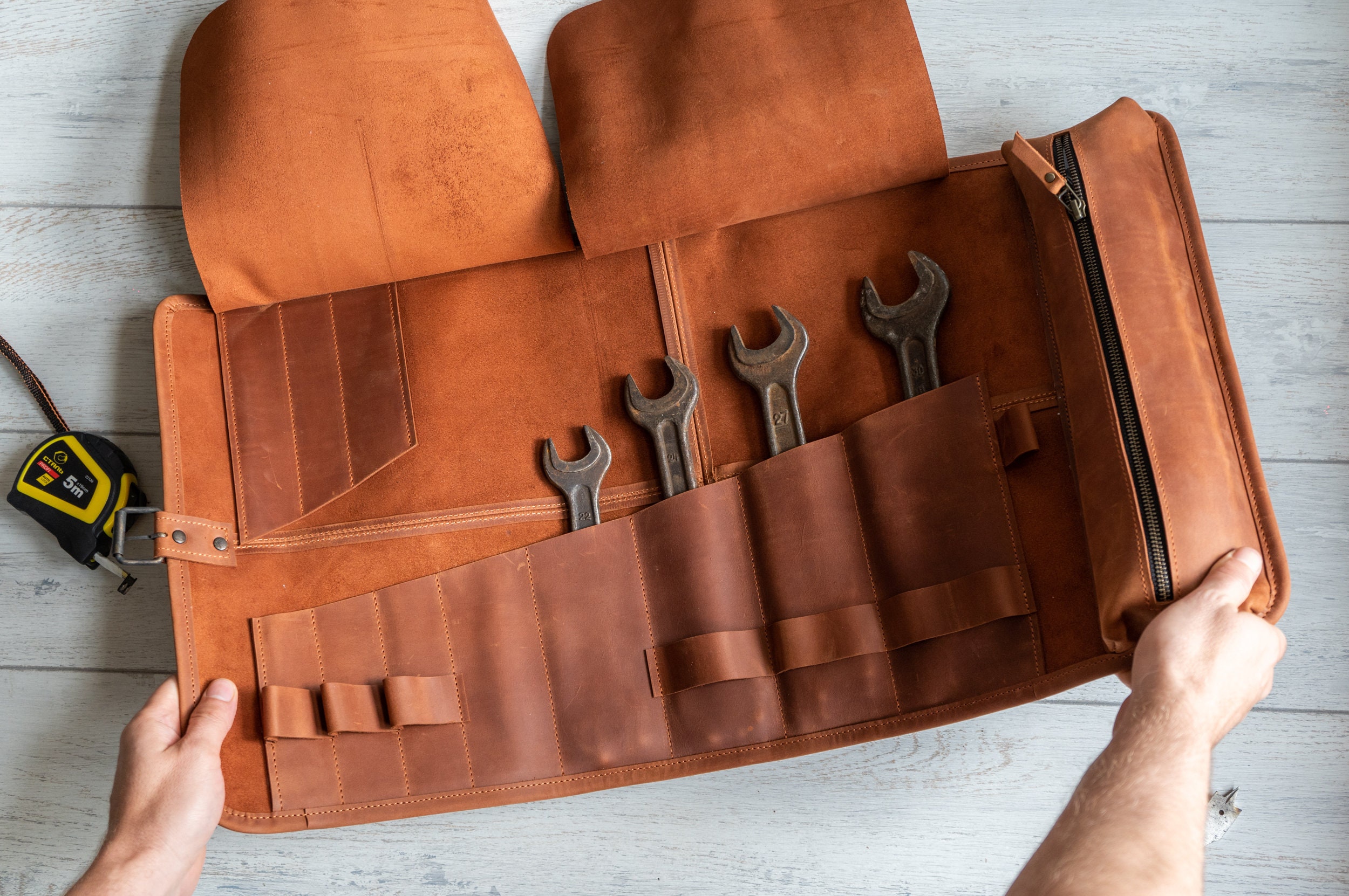 Leather Tool Roll for Motorcycle, Leather Tool Roll Bag, Leather Tool Roll  Up, Motorcyclist Gift, Leather Wrench Holder, Wrench Roll Case 