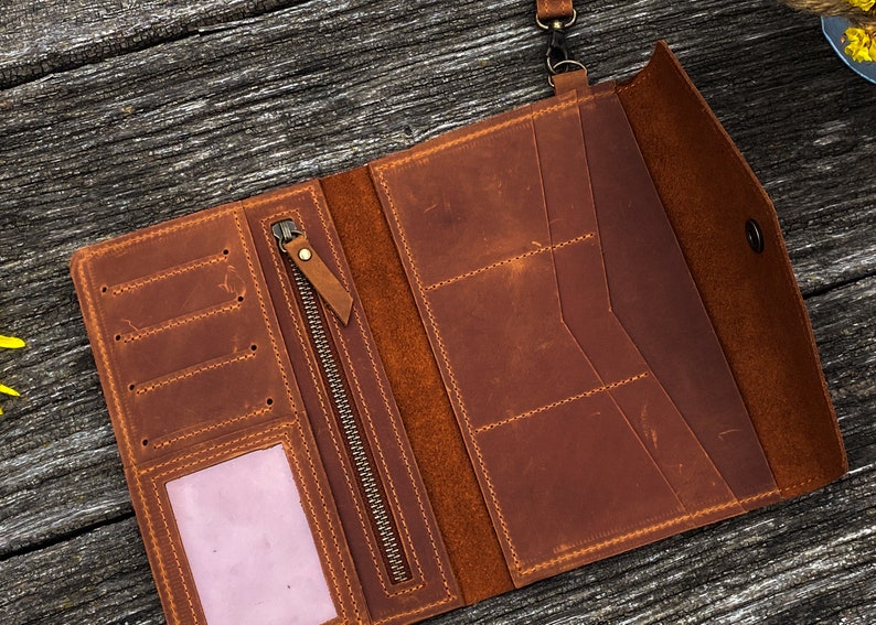Cartera de mano con correa, Cartera de mano de piel, Cartera de mano de piel personalizada, Cartera de mano de piel, Cartera de piel imagen 7
