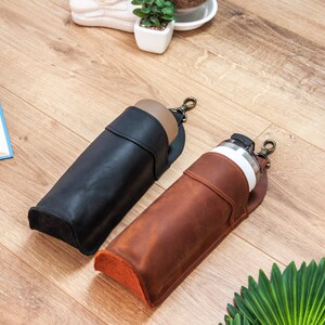Leather bottle holder,Water bottle holder,Beer holder belt,Leather beer holder,Beer gifts for men,Leather drink holder,Water bottle carrier image 7