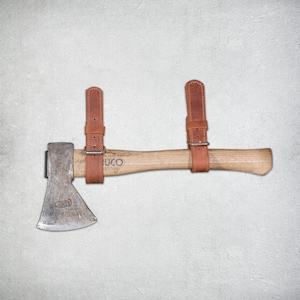 Leather axe straps, Hanger axe straps, Leather axe holder, Wall straps for mounting, Buckle axe straps, Leather rifle straps for wall