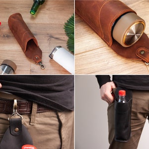 Leather bottle holder,Water bottle holder,Beer holder belt,Leather beer holder,Beer gifts for men,Leather drink holder,Water bottle carrier image 8