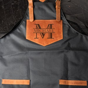 Mens apron leather strap, Apron for men custom, Apron for men with pockets, Apron for men grill, Mens apron cooking, Apron for men BBQ image 3