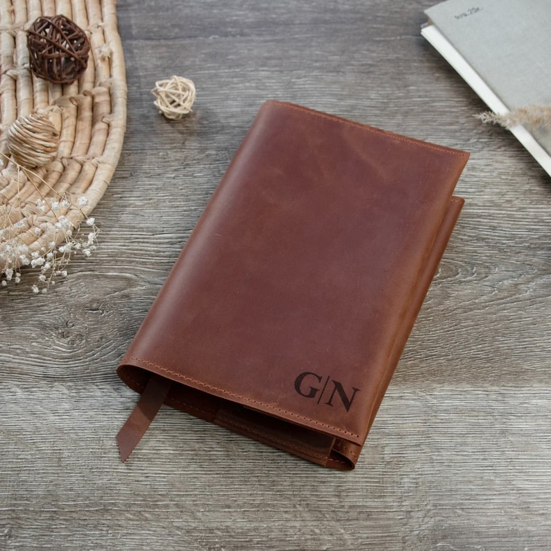 Leather book cover,Engraved book cover,Personalized book cover,Custom book cover,Monogram book cover,Leather cover for book image 2
