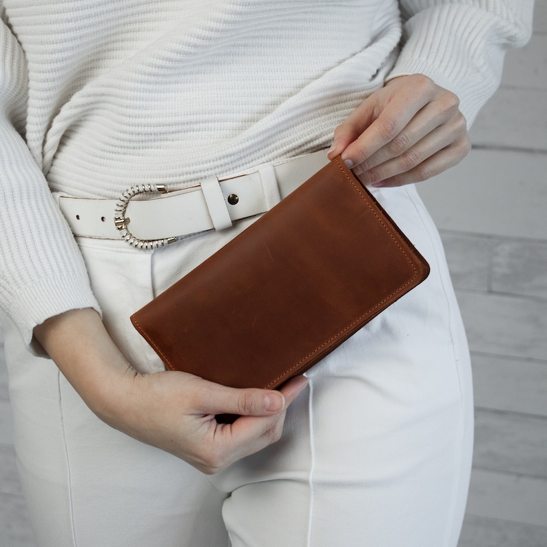 Personalized long leather wallet,Women's engraved wallet,Unisex long wallet,Custom wallet women,Leather tall wallet,Long wallet women image 7