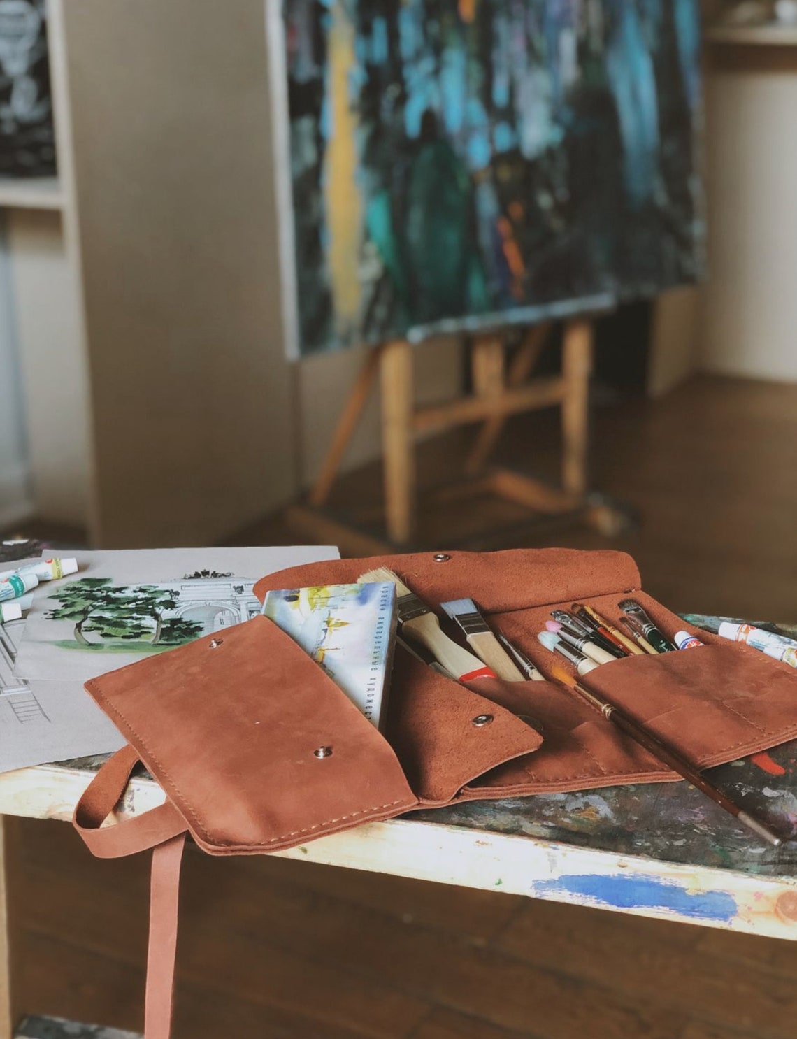 Leather Artist Rollpencil Roll Caseleather Brush Etsy UK