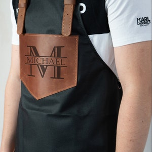 Mens apron leather strap, Apron for men custom, Apron for men with pockets, Apron for men grill, Mens apron cooking, Apron for men BBQ image 8