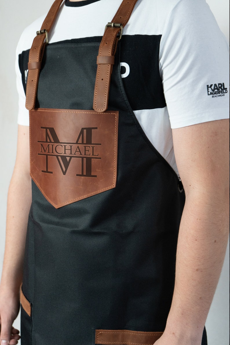 Mens apron leather strap, Apron for men custom, Apron for men with pockets, Apron for men grill, Mens apron cooking, Apron for men BBQ image 8