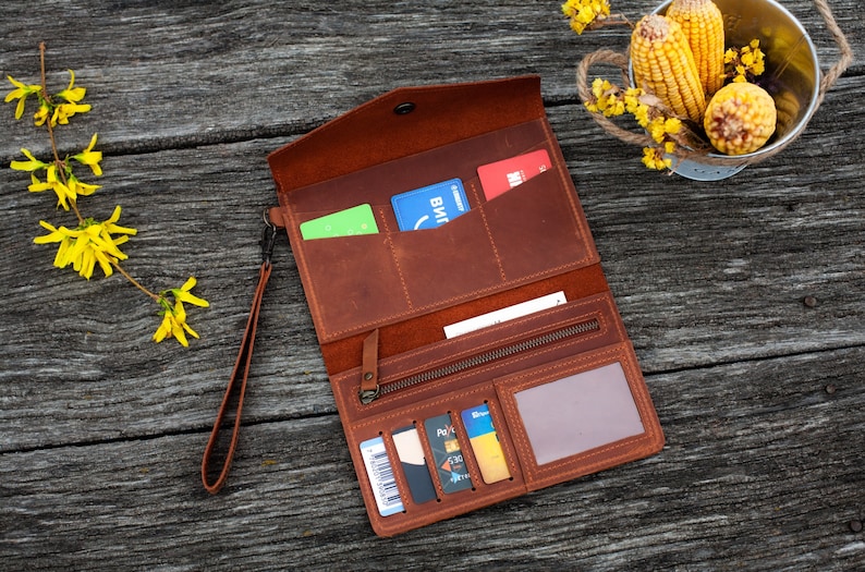 Cartera de mano con correa, Cartera de mano de piel, Cartera de mano de piel personalizada, Cartera de mano de piel, Cartera de piel imagen 1