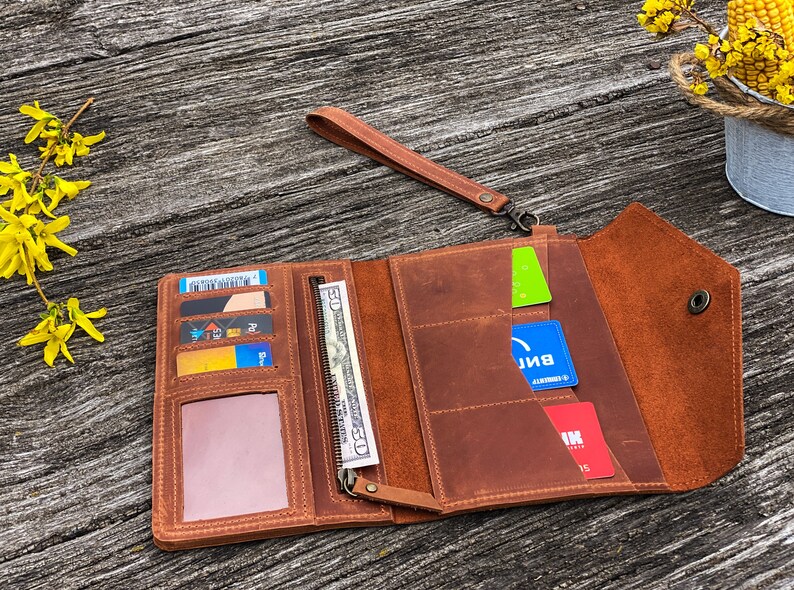Cartera de mano con correa, Cartera de mano de piel, Cartera de mano de piel personalizada, Cartera de mano de piel, Cartera de piel imagen 4