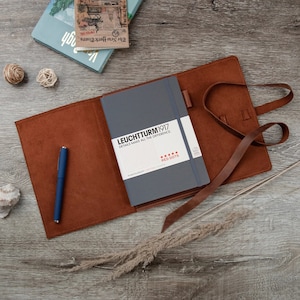 Leren leuchtturm-omslag, Leuchtturm1917 leren omslag, Leuchtturm1917 b6-omslag, Leuchtturm1917 a5-omslag, agendaomslag, omslag reisdagboek